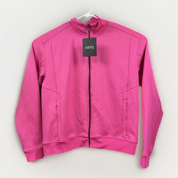GSTQ Mens Medium Track Jacket Zip Up Hot Pink Athletic Luxury Streetwear NEW - Picture 3 of 12